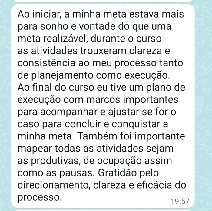 Depoimento — plano de execução ao fim do curso